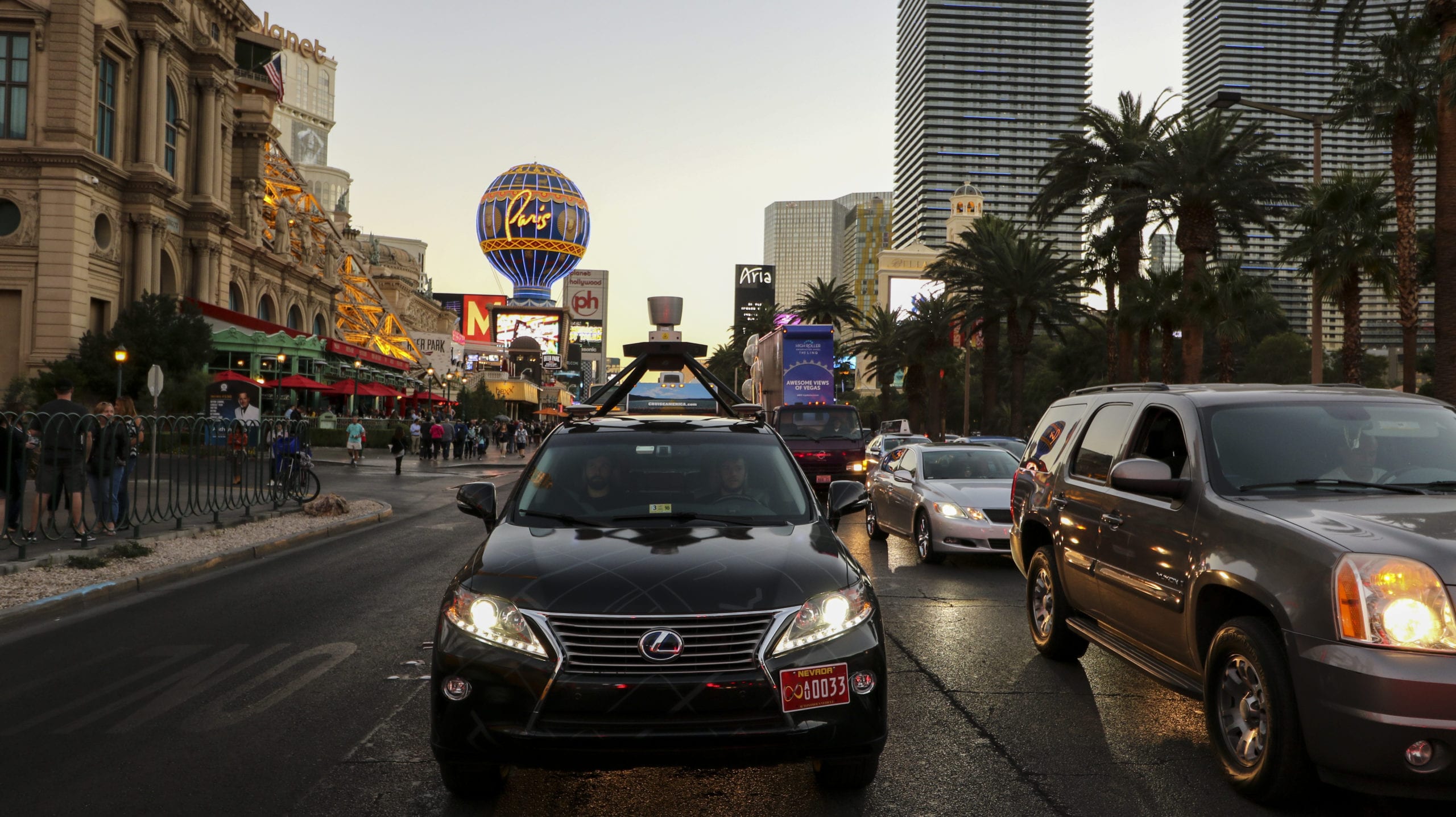 Asimov driving on the strip in Las Vegas.
