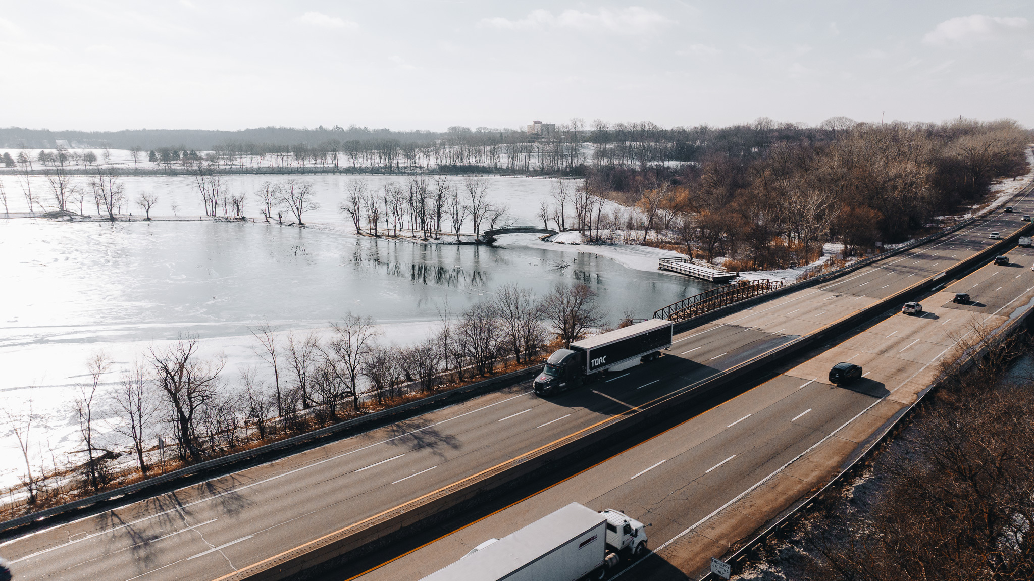 Torc autonomous truck drives in front of University of Michigan stadium